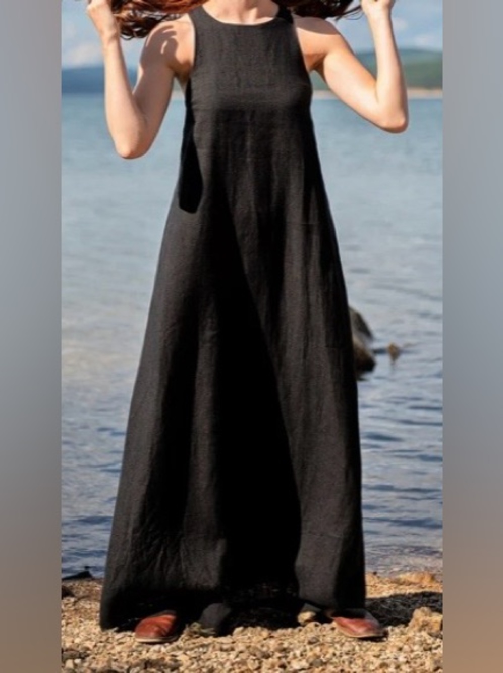MEDIUM .  HALARA BOHO LINEN LIKE TEAR DROP CUT OUT MAXI DRESS